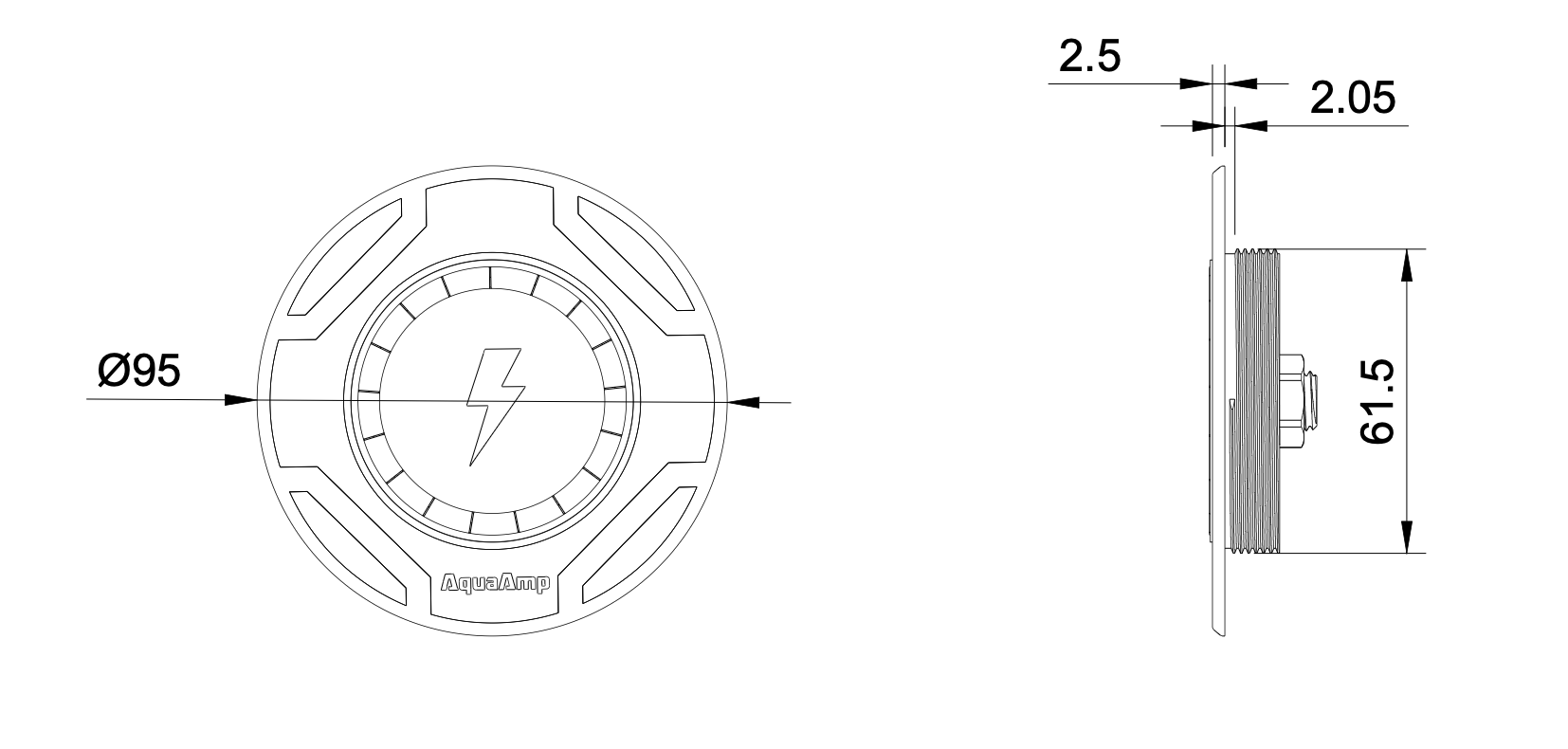 AquaAmp Waterproof Wireless Phone Charger Dimensions