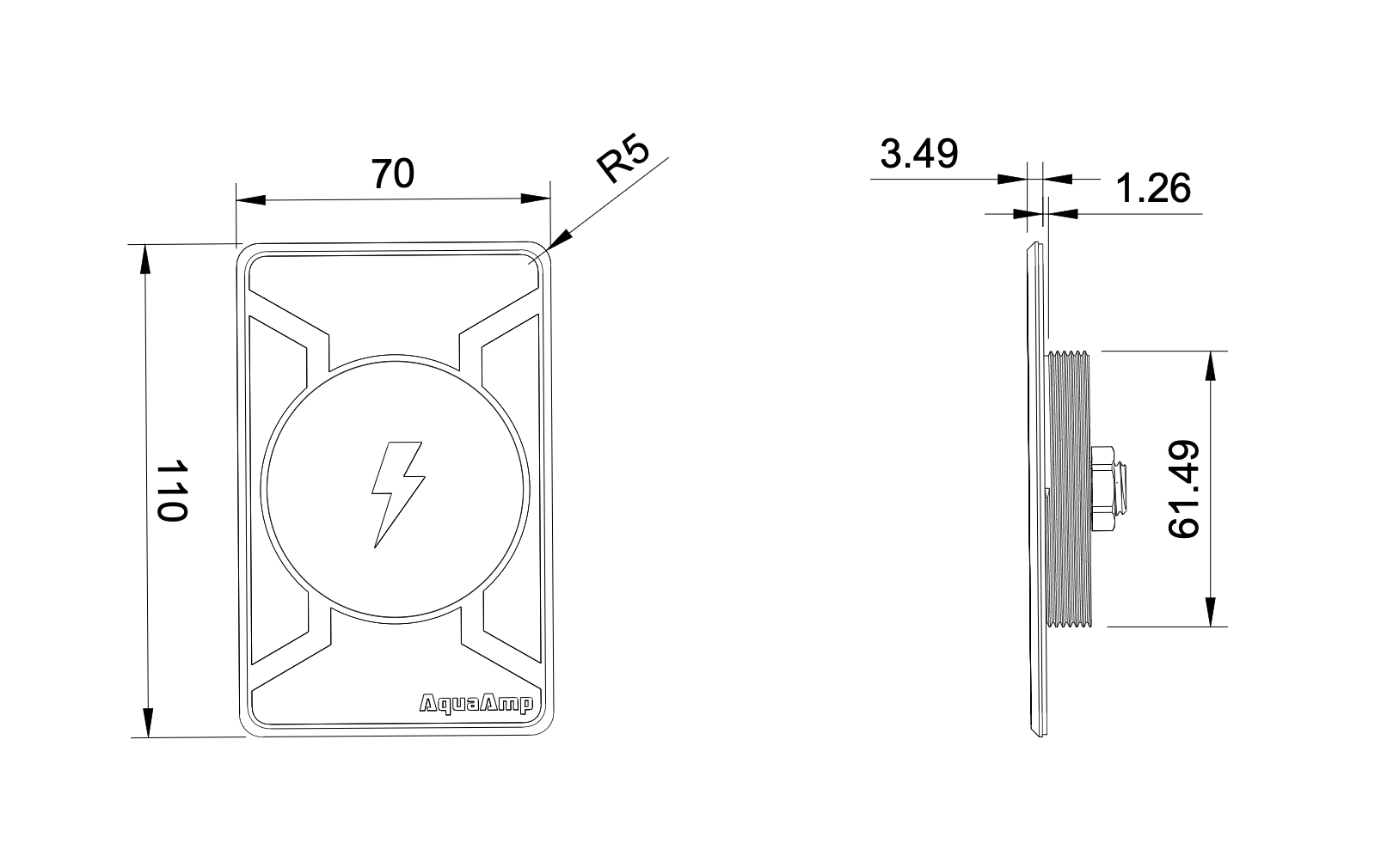 AquaAmp Phone Charger 215 Dimensions